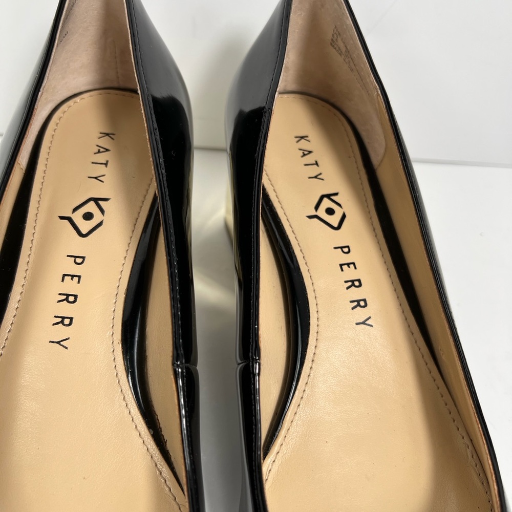 KATY PERRY The Lorenna Black Patent Gold Block Heel Pumps Size 6.5 - Picture 8 of 13